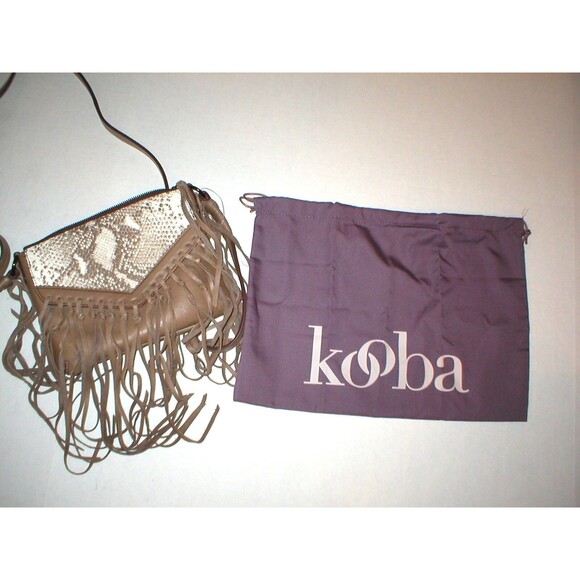 Kooba Leather Handbag Bag Brown Python Fringe Logo New Womens Cross body Snake - Picture 8 of 8